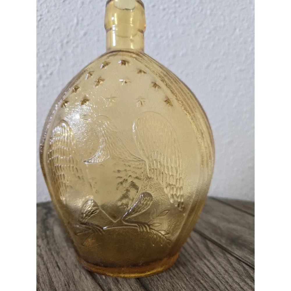 Vintage Empire Glass Works Grapes & Eagle Amber Glass Wine Bottle Flask Vase MCM